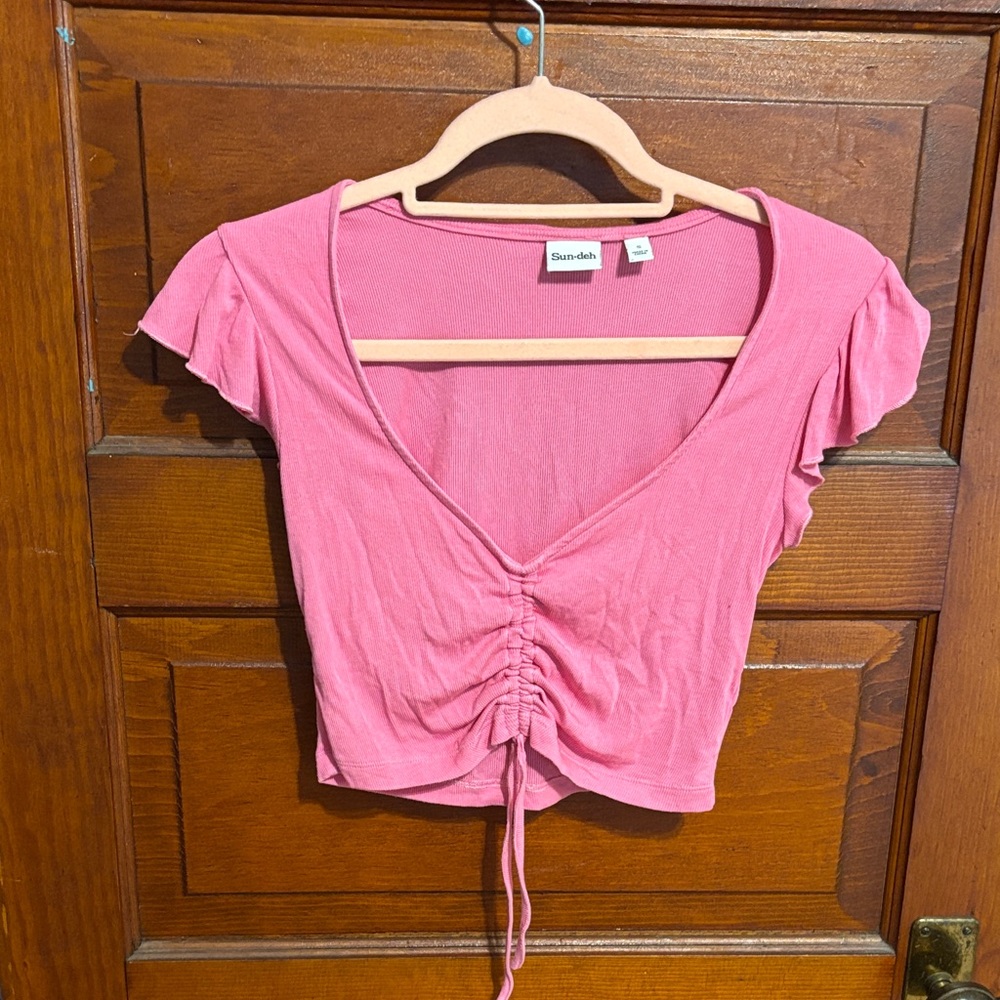 Aritzia Pink Ruched Crop Top